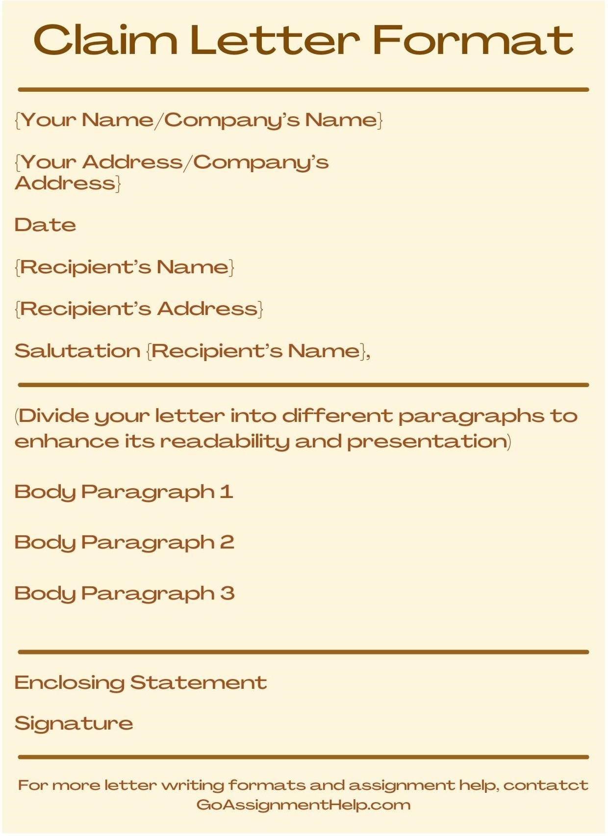 claim letter format- goassignmenthelp